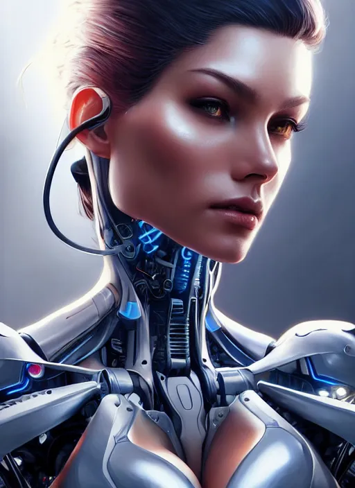 Image similar to photo of a gorgeous cyborg woman in the style of stefan kostic, realistic, sharp focus, 8 k high definition, insanely detailed, intricate, elegant, art by stanley lau and artgerm