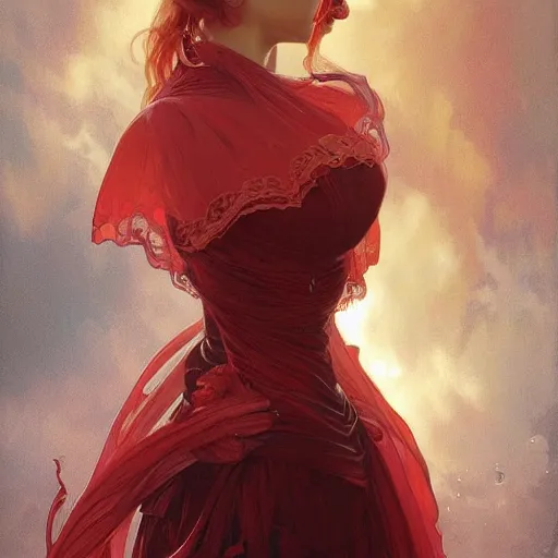 Image similar to portrait of red queen, intricate, elegant, highly detailed, digital painting, artstation, concept art, smooth, sharp focus, illustration, art by artgerm and greg rutkowski and alphonse mucha and william - adolphe bouguereau