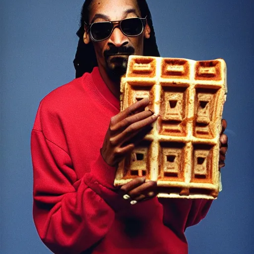 Prompt: Snoop Dogg holding a Waffle for a 1990s sitcom tv show, Studio Photograph, portrait, C 12.0