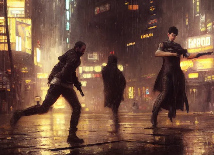 Image similar to blade runner disposing of android ( blade runner 2 0 4 9, dystopian, cyberpunk 2 0 7 7 character design ). orientalist portrait by john william waterhouse and james gurney and theodore ralli and nasreddine dinet, oil on canvas. cinematic, hyper realism, realistic proportions, dramatic lighting, high detail 4 k