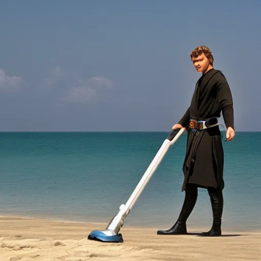 Image similar to anakin skywalker vacuuming beach to remove sand