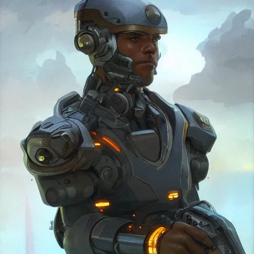 Image similar to male cyborg soldier, painted sci-fi character portrait, highly detailed, digital painting, artstation, concept art, sharp focus, illustration, art by artgerm and greg rutkowski and alphonse mucha