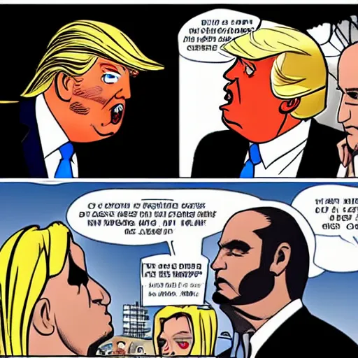 Image similar to Donald Trump superhero striking Joe Biden in Whitehouse