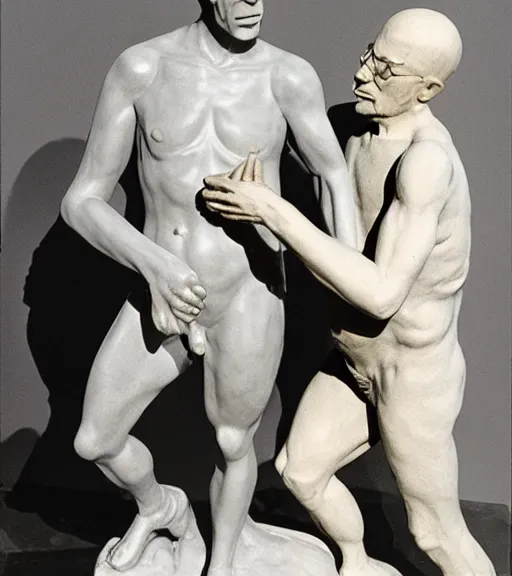Prompt: full body, sigmund freud wrestling with michel foucault, sculpture by auguste rodin