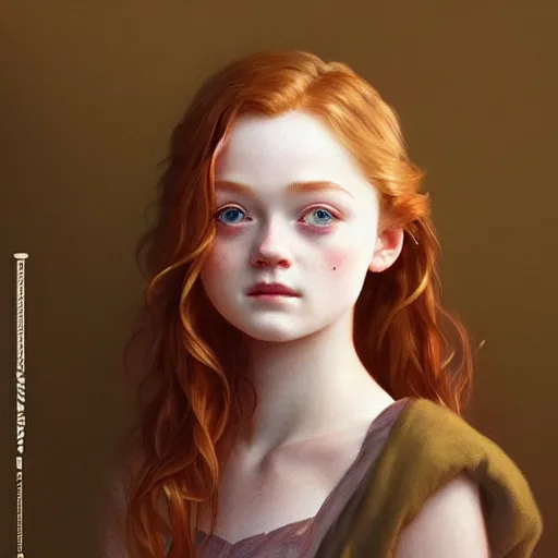 Prompt: beautiful natural Sadie Sink, intricate, early 20s, elegant, highly detailed, digital painting, artstation, concept art, sharp focus, illustration, art by artgerm and greg rutkowski and alphonse mucha and loish and WLOP