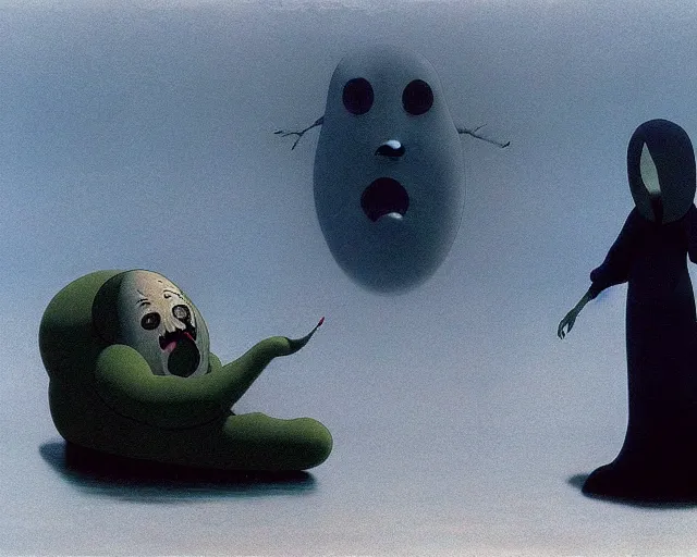 Prompt: no face from spirited away. angry art by john singer sargent. a still from spirited away by studio ghibli. surrealism, yves tanguy. beksinski art style