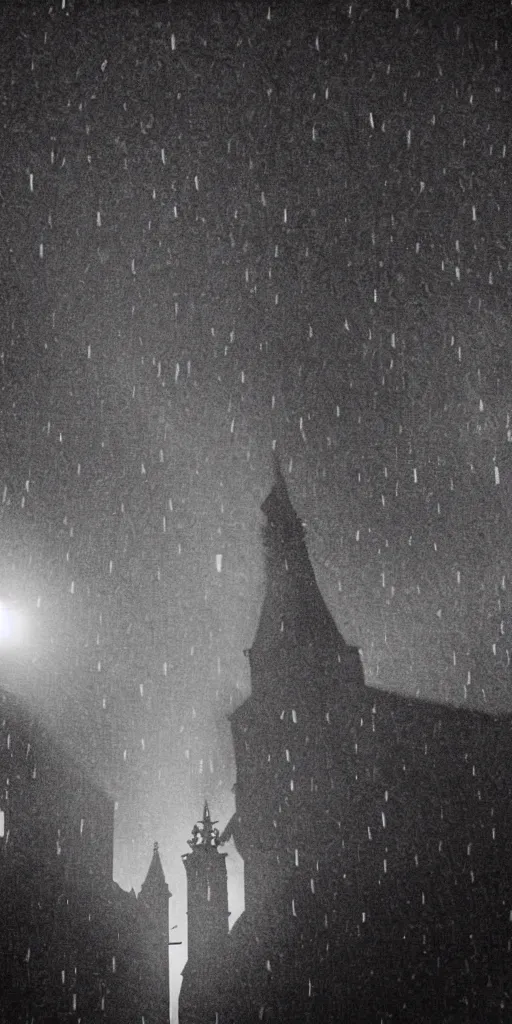 Prompt: alexei navalny with vladimir putin together, dark gloomy church, midnight, moon, horror, thunder sky, rain, sadness, depression, fog, darkness, bokeh