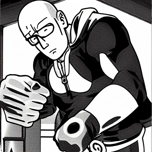 Prompt: Hank hill, one punch man, arm wrestling