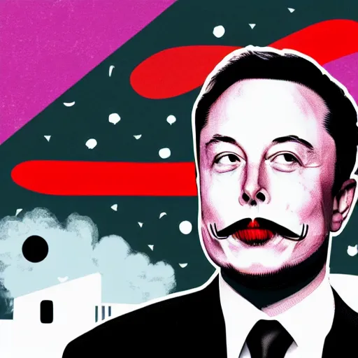 Image similar to Elon Musk in a suit wearing a moustache, digital art, pop art