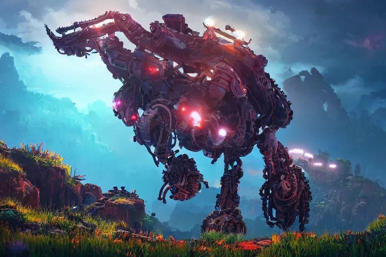 Image similar to clamberjaw machine mecanical creature robot of horizon forbidden west horizon zero dawn bioluminiscence global illumination ray tracing hdr fanart arstation by ian pesty and alena aenami artworks in 4 k