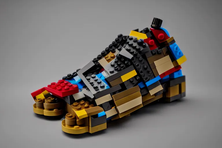 Image similar to sneaker made out of lego, steampunk, sculpture, cinema 4 d, octane render