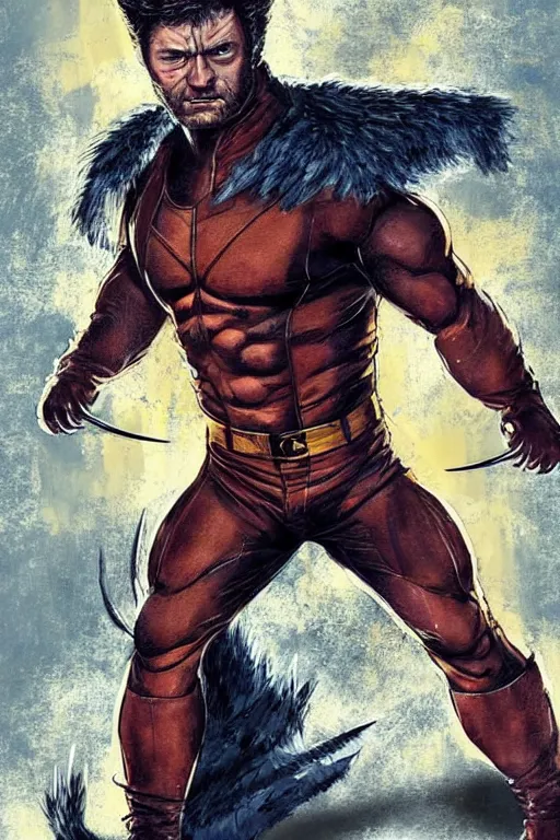 Image similar to taron egerton as wolverine with a full costume and cowl. art by gaston bussierez.