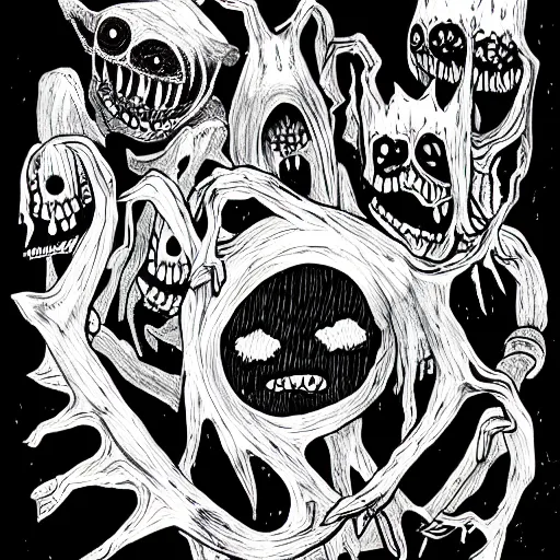 Image similar to nightmare Monsters, ink drawing