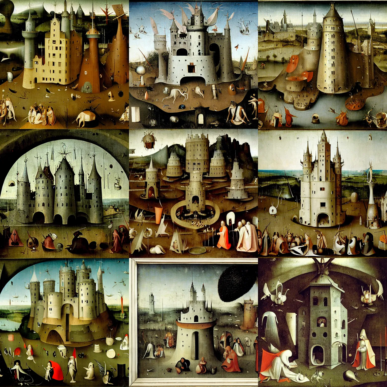 Prompt: white castle by hieronymus bosch