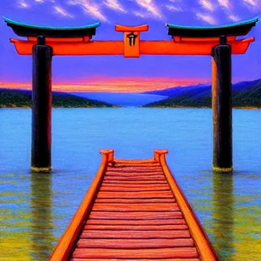 Prompt: torii gate in middle of a lake, portrait art by donato giancola and james gurney, digital art, rich vivid colors, ambient lighting, dynamic lighting, 4 k, official media, anime key visual, makoto shinkai, ilya kuvshinov, lois van baarle, rossdraws, detailed, trending on artstation