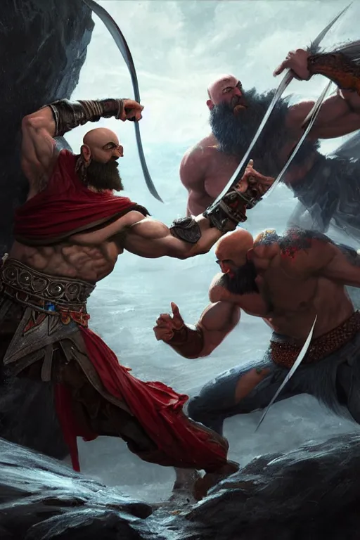 Prompt: kratos fighting zeus in the olympus, highly detailed, digital painting, artstation, concept art, smooth, sharp focus, illustration, unreal engine 5, 8 k, art by artgerm and greg rutkowski and edgar maxence