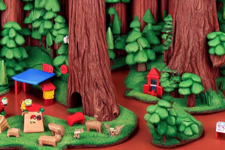 Image similar to fisher price redwood forest, california scene from tv show hyper detailed 5 5 mm 8 5 mm