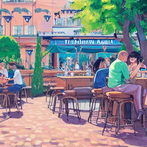 Prompt: a summer day spent (at a bar drinking tequila at the russian tea room), Aenami Alena, Ando Tadao
