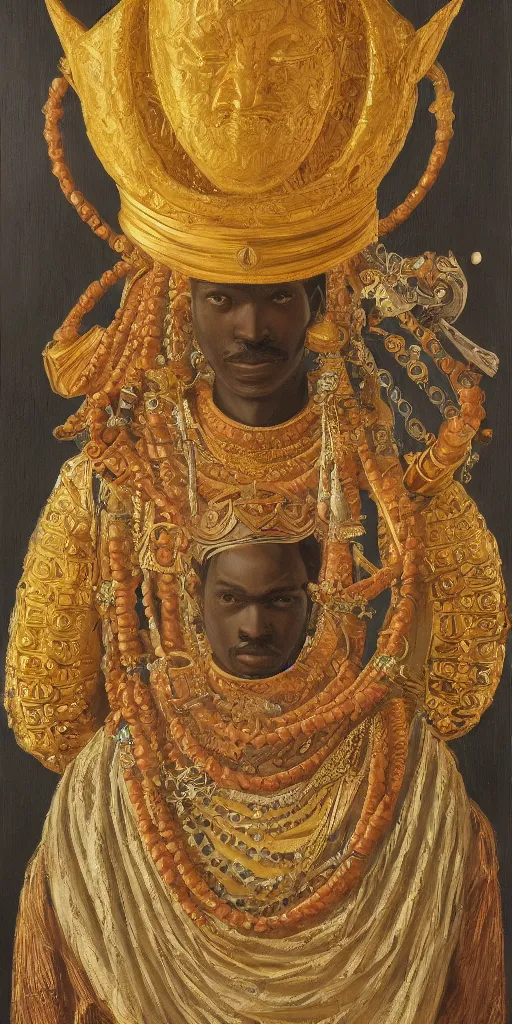 Image similar to a stunning and noble highly detailed romantic period style portrait of Mansa Musa by Josep Tapiró Baró, trending on artstation, oil painting masterpiece, symmetry, African iconography