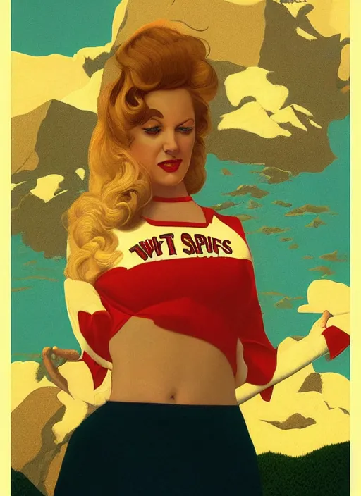 Image similar to portrait of talyor swift cheerleader, twin peaks poster art, from scene from twin peaks, by maxfield parrish, kilian eng, artgerm, retro, nostalgic, old fashioned