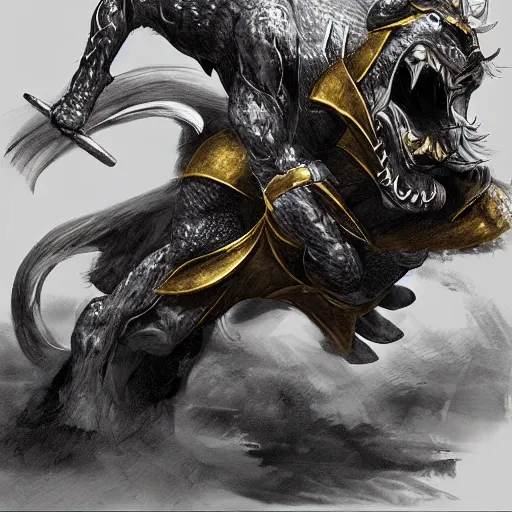 Prompt: gold knight fighting cougar, concept art, honorable, cinematic