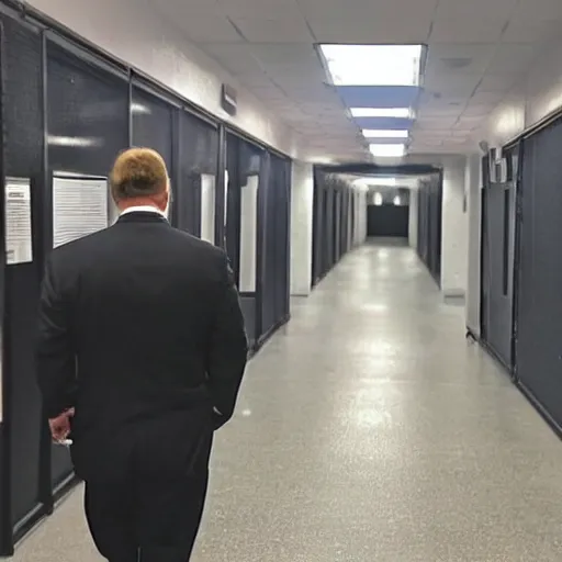 Prompt: Ron Desantis lost in the backrooms, alone!!!!!, photo, security camera footage, liminal, dismal, dim lighting!!!, desaturated!!!