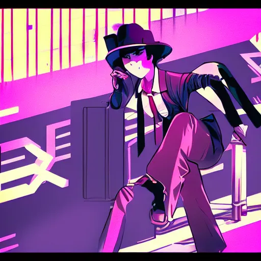 Prompt: noir detective, retro anime, synthwave