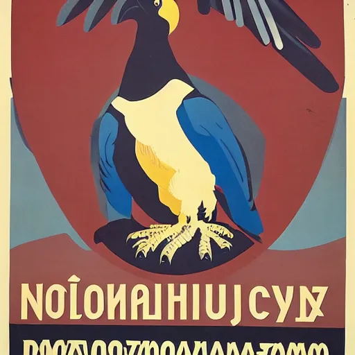 Image similar to soviet propaganda poster depicting a dromaius novaehollandiae in military uniform