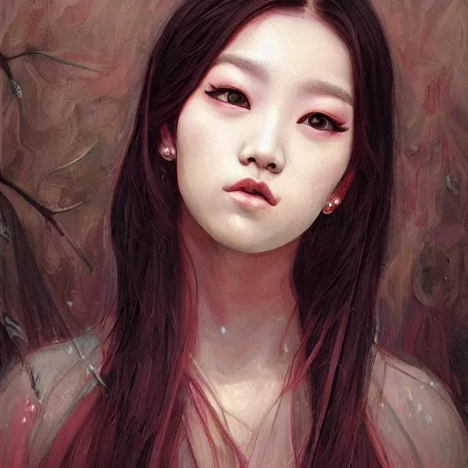 Image similar to a painting of jisoo of blackpink in the style of donato giancola, and in the style of charlie bowater, and in the style of jules ferdinand jacquemart. symmetry, smooth, sharp focus, semi - realism.