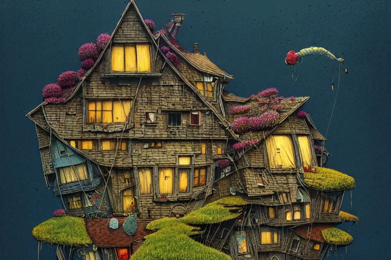 Image similar to house by alibaba, art by gediminas pranckevicius, geof darrow, dark shadows, hard lighting, floralpunk, inking, etching, screen print, masterpiece, trending on artstation, sharp, high contrast hd, 8 k hyper detailed