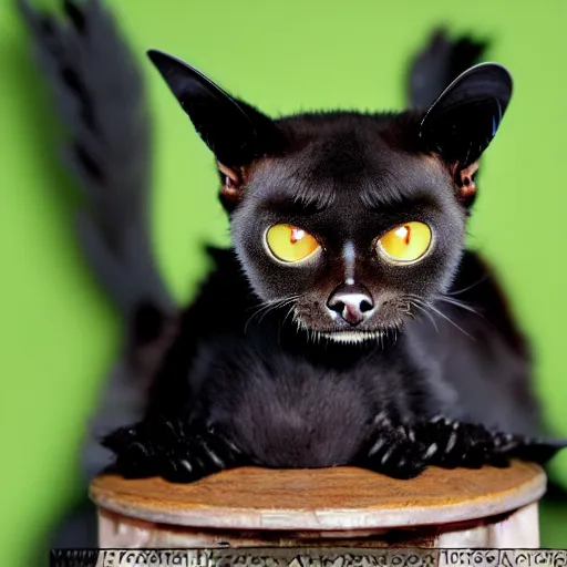 Prompt: a feline fruitbat - cat - hybrid, animal photography