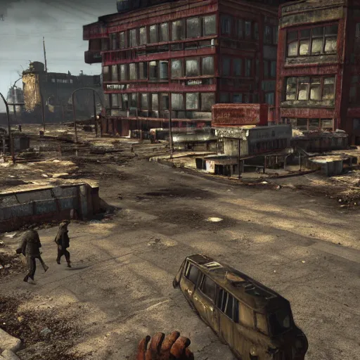 Image similar to copenhagen in ruins post - nuclear war in fallout 4, in game screenshot