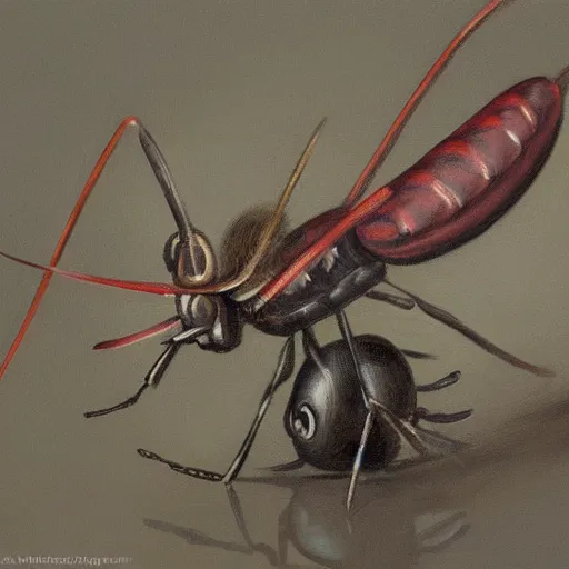 Image similar to a high quality painting of a mosquito trending on art station