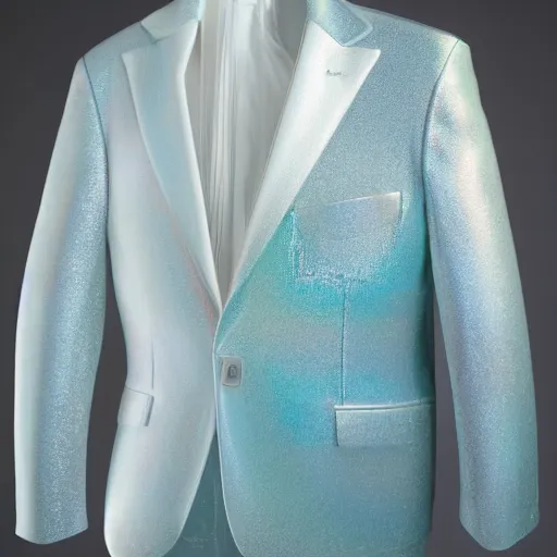 Prompt: an ultra high definition professional studio quality photograph of a transparent iridescent perspex pastel coloured sports jacket on a white coat hook in an empty white room. dramatic lighting, ray tracing, refraction, shallow d. o. f, colour corrected, golden ratio, three point light. volumetric shadows..