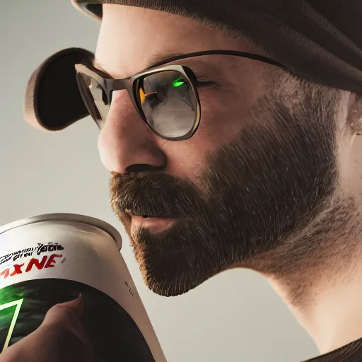 Image similar to man crush beer can on his head, octane render, nvidia raytracing demo