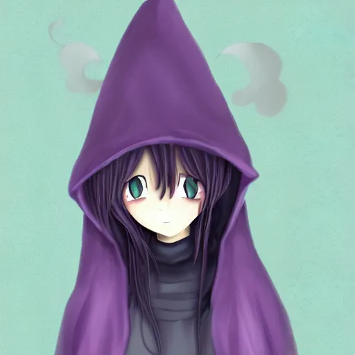 Image similar to Beautiful Digital illustration of long purple haired anime girl with black hoodie and enderman hat