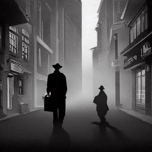 Image similar to Colored concept art, cinematic, Great Depression streets, silhouette people