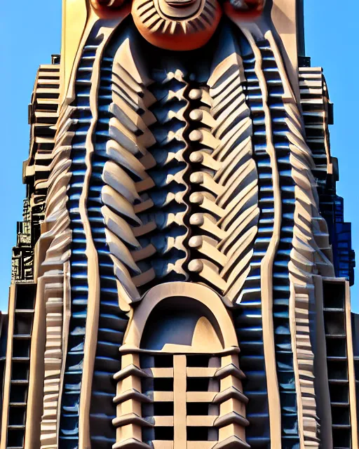 Image similar to high quality 3 d art deco biomorphic hanuman! head building in mumbai!! centre, highly detailed, cinematic smooth, berenice abbott & john j. park, dramatic warm morning light, wide shot, high angle, uhd 8 k, sharp focus