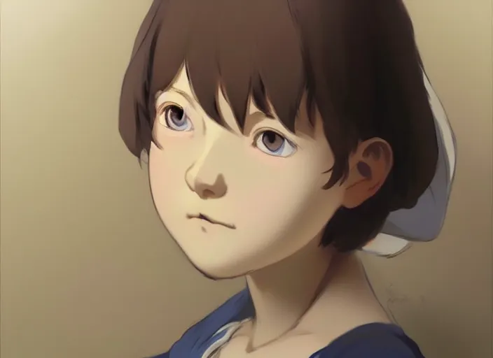 Image similar to 1 8 3 5 florence nightingale as toddler, character face study, faces only, concept art finely detailed perfect art, painted by greg rutkowski makoto shinkai takashi takeuchi studio ghibli, pinterest, cevagraf comics