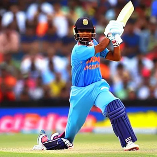 Image similar to dhoni is on crease, his bat is in the air, spectacular