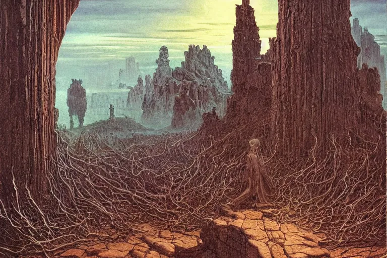 Image similar to intricate, 3 d, borehole, style by caspar david friedrich and wayne barlowe and ted nasmith.