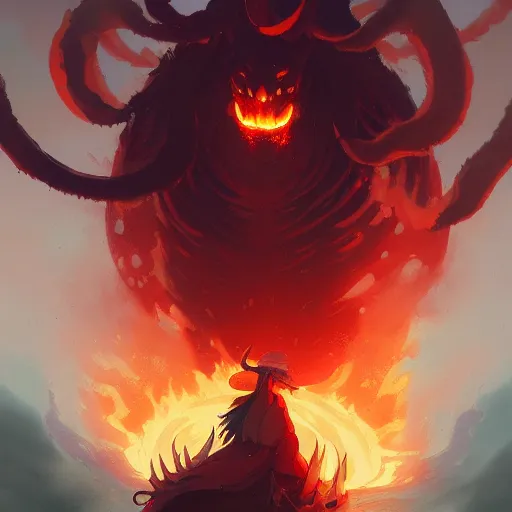 Image similar to Flema, the fire demon by studio ghibli and greg rutkowski