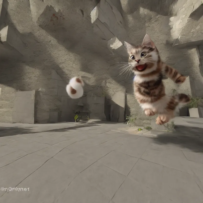 Prompt: a very cute cat jumping, unreal engine, path tracing