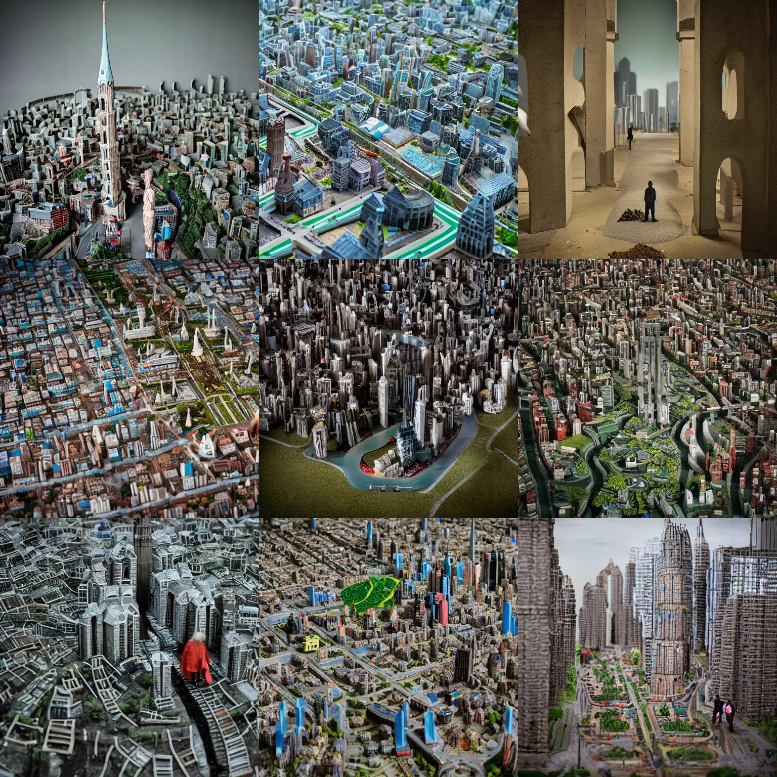 Prompt: A giant walks through a tiny model city, photo by Julian Fullerton-Batten
