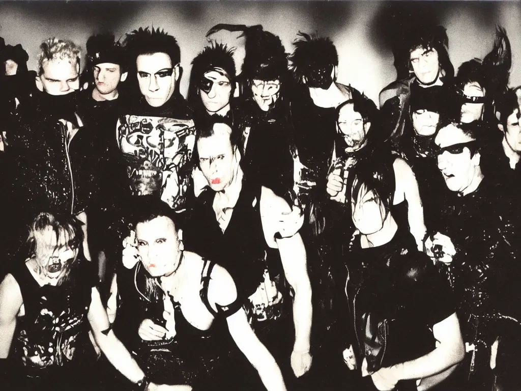 Image similar to 80s polaroid colour flash photograph of Rammstein concert
