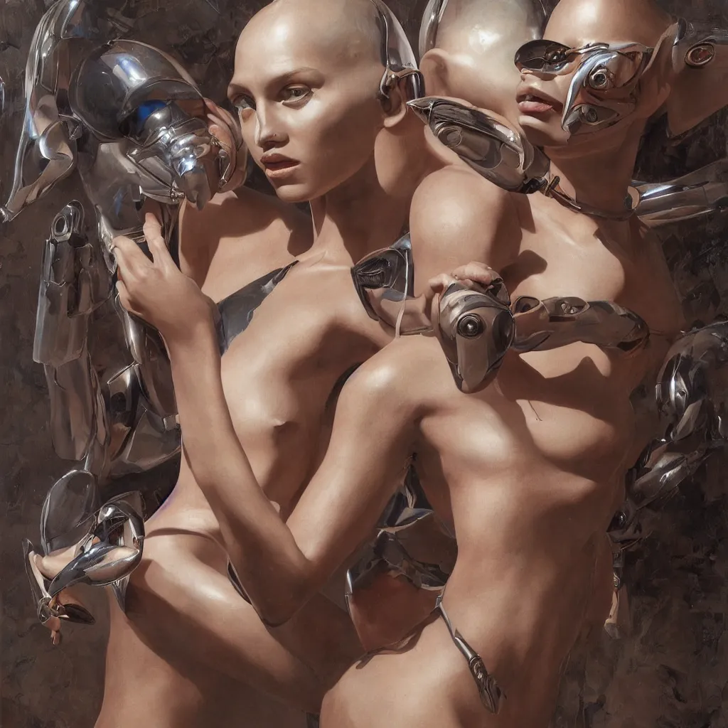 Image similar to photorealistic portrait depiction of a beautiful alien femme biology, latex domme, extraterrestrial, sharp focus, by james gurney, by corbusier, by greg rutkowski, ornate painting, high quality