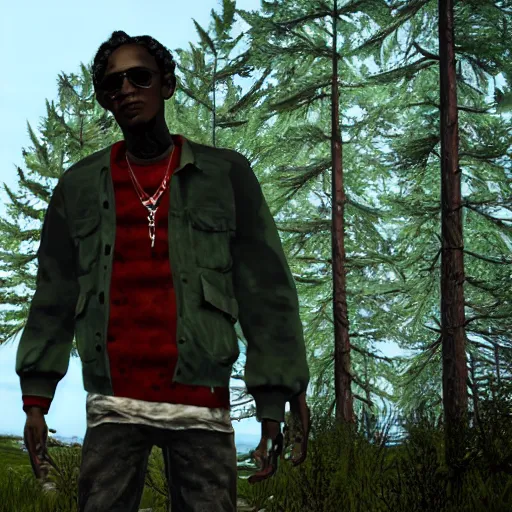 Image similar to young thug, in dayz, screenshot