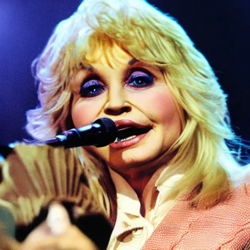 Image similar to morph between mark e smith and dolly parton