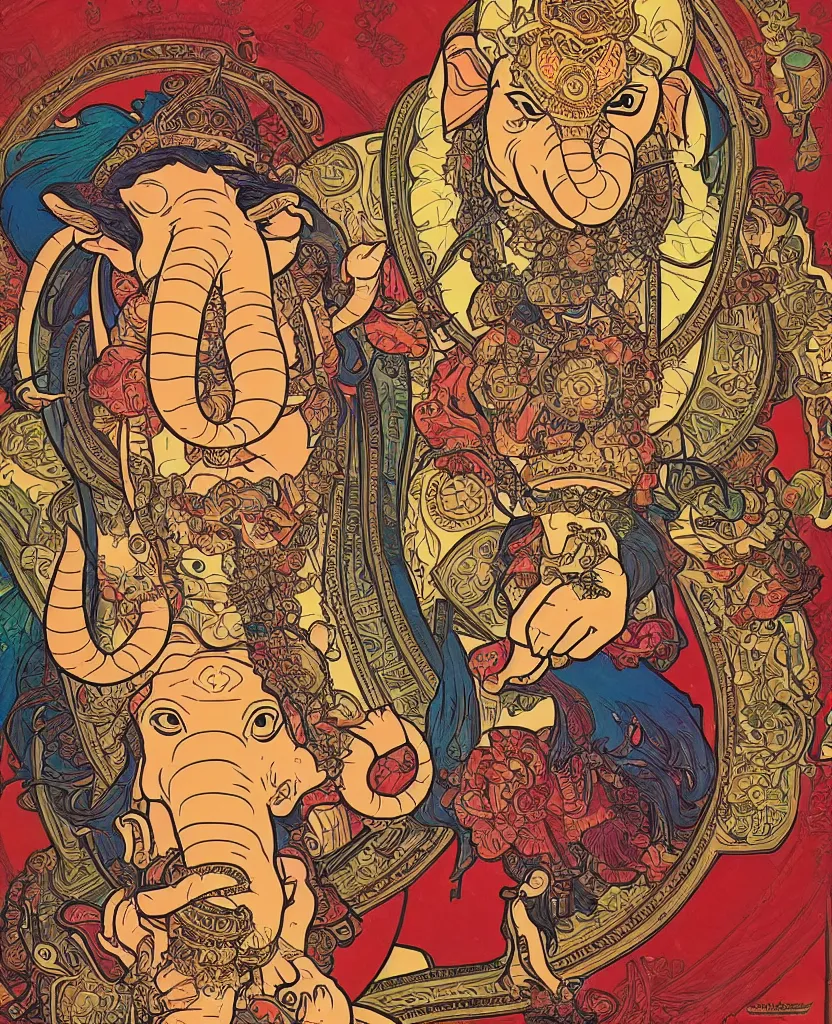 Image similar to ganesha portrait illustration, pop art, splash painting, art by geof darrow, ashley wood, alphonse mucha, makoto shinkai