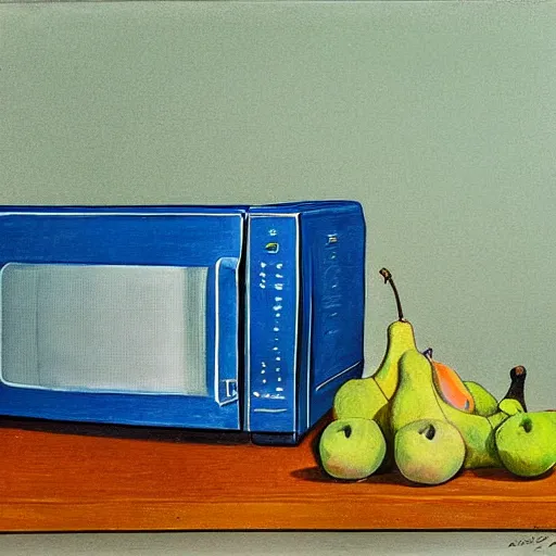 Image similar to A still life of a microwave, Gaspar Peeter, Max Carlier, painting, table, fruit bowl